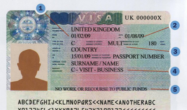 Именно так выглядит виза в Великобританию. В ней указываются паспортные данные, ФИО, даты посещения страны и цель визита