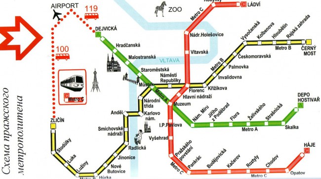Карта пражского метрополитена